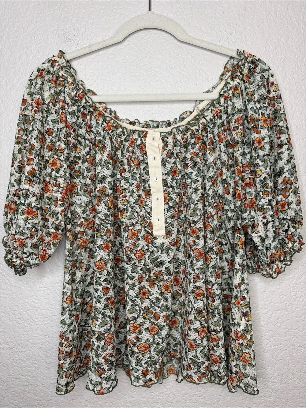 Free People Astra Peasant Top Floral Daisy Medium Summer Lightweight